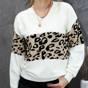 Leopard Color Block Knit Sweater